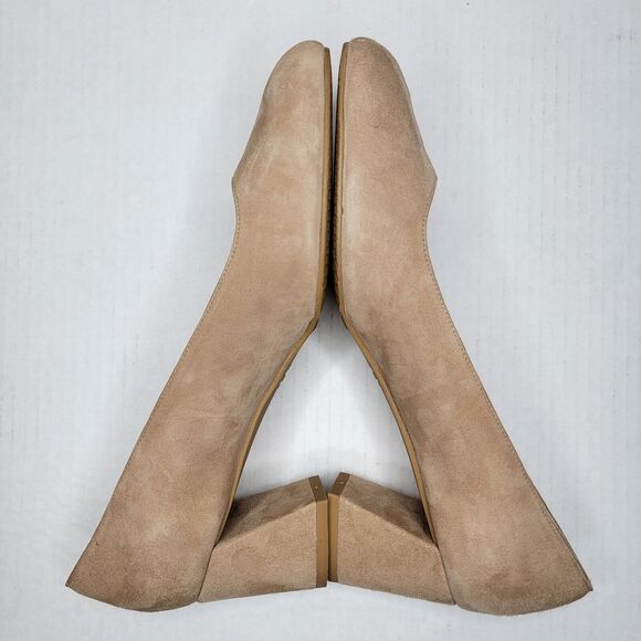 Stuart Weitzman Marymid Beige Suede Block Heel Pump 8.5 Career Money Minimalist - Picture 6 of 11